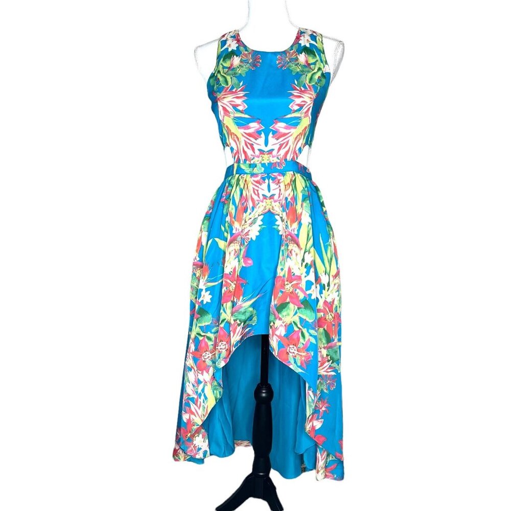 Lovers + Friends Small Blue Floral Maxi Dress Tropical Print Cutout Back High Lo